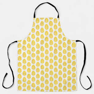 Yellow Rustic Floral Easter Egg Linocut Apron
