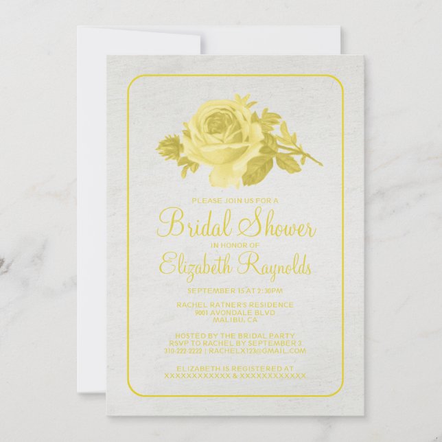 Yellow Rustic Floral/Flower Bridal Shower Invites (Front)