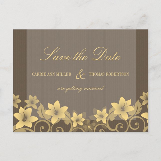 Yellow Rustic Floral Save the Date Postcard (Front)