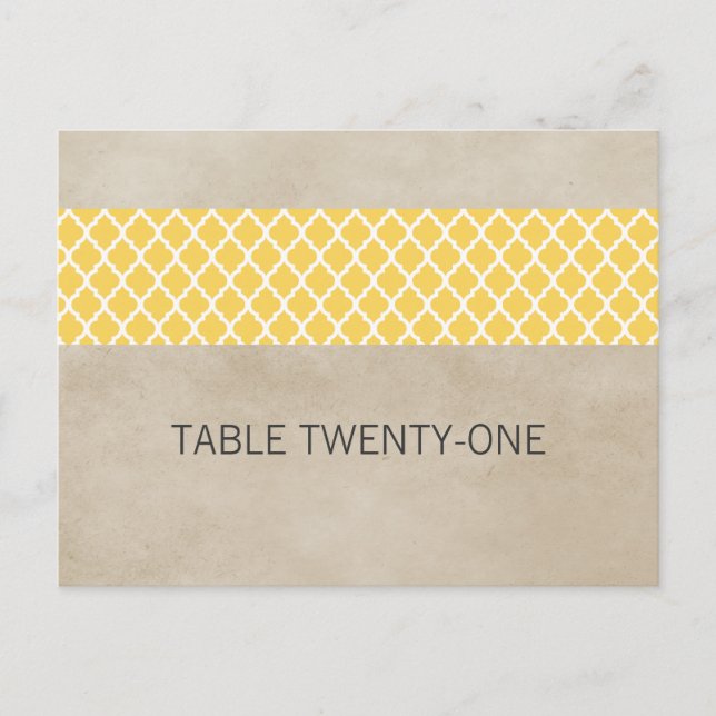 Yellow Rustic Quatrefoil Table Number Postcard (Front)
