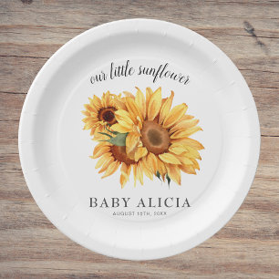 Yellow Rustic Sunflower Baby Shower Paper Plate