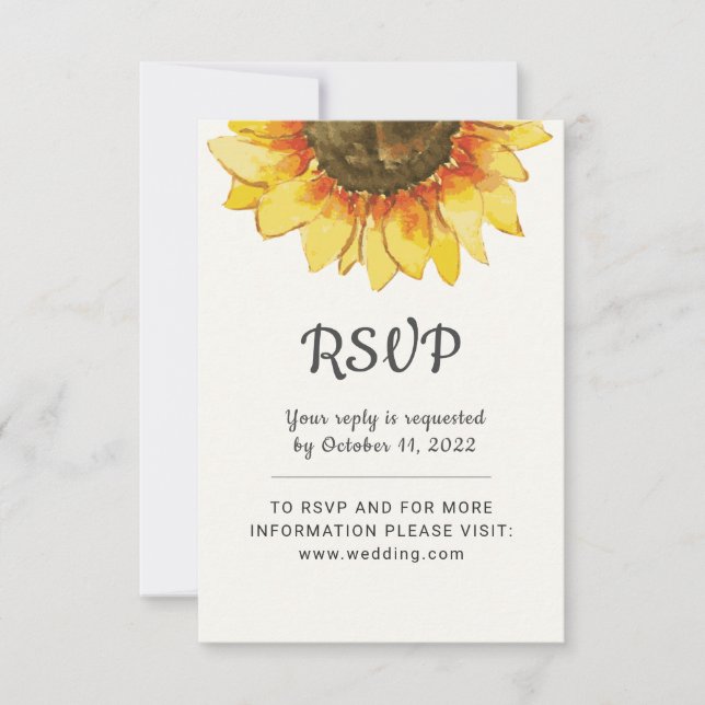 Yellow Rustic sunflower. Wedding RSVP Card (Front)