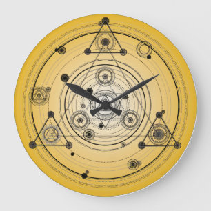 Yellow sacred geometry circle with alchemy symbols large clock