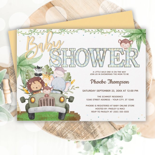 Yellow Safari Animals Baby Shower  Invitation (Yellow Safari Animals Baby Shower Invitation)