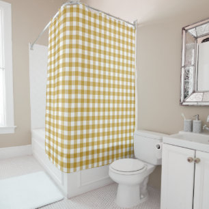 Yellow Saffron Mustard Gingham cottage core style Shower Curtain