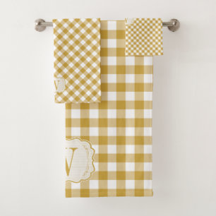 Yellow Saffron Mustard Gingham Monogram Bath Towel Set