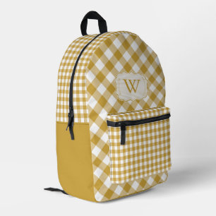 Yellow Saffron Mustard Gingham monogrammed Printed Backpack