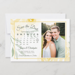 Yellow & Sage Boho Roses Calendar & Photo Wedding Save The Date