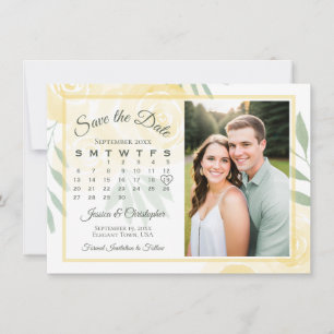 Yellow & Sage Boho Roses Calendar & Photo Wedding Save The Date
