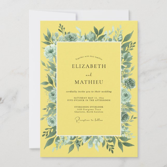 Yellow Sage Floral Arrangement Wedding Invitation (Front)