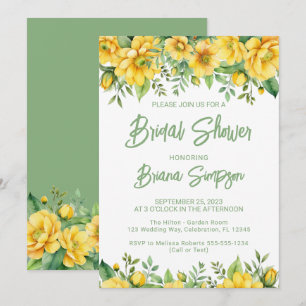 Yellow Sage Green Floral Bridal Shower  Invitation
