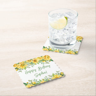 Yellow Sage Green Flowers Floral Party Napkins Paper Coaster