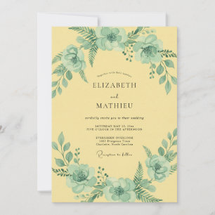 Yellow Sage Watercolor Floral Wedding Invitation