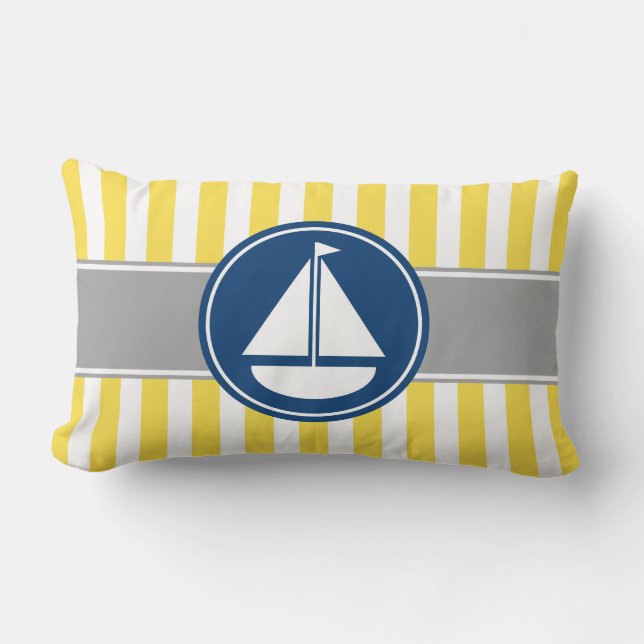 Yellow Sailboat Stripes Lumbar Cushion (Front)