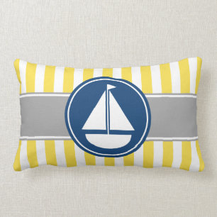 Yellow Sailboat Stripes Lumbar Cushion
