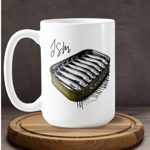 Yellow Sardine Art Tin Custom Monogram Name  Coffee Mug