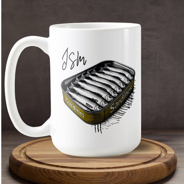 Yellow Sardine Art Tin Custom Monogram Name  Coffee Mug (Creator Uploaded)