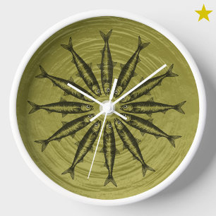 Yellow Sardine Drawing Sketch Fish Pattern Clock