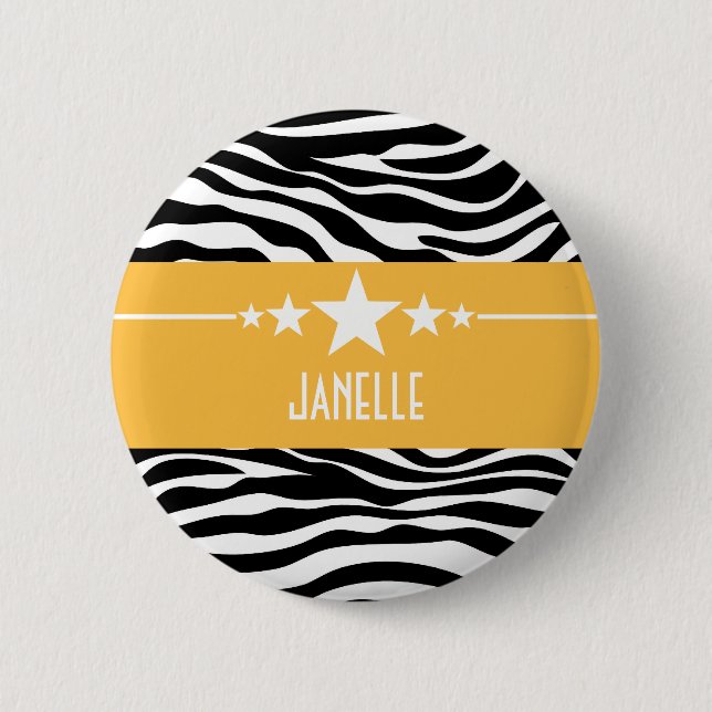 Yellow Sassy Star Zebra Button (Front)