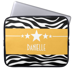Yellow Sassy Star Zebra Laptop Sleeve