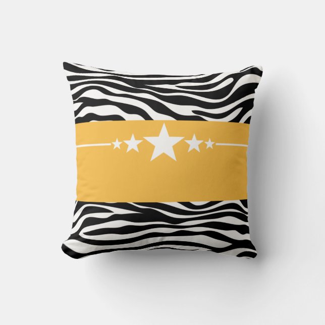 Yellow Sassy Star Zebra Pillow (Front)