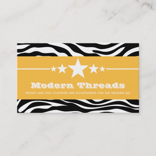 Yellow Sassy Star Zebra Print Business Card (Front)