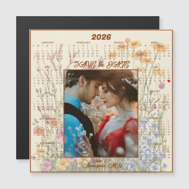 Yellow Save the Date Engaged Couple Magnetic  (Front/Back)
