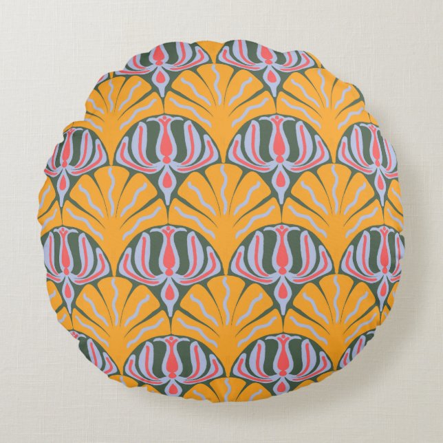 Yellow Scallop Cotton Round Pillow (Front)
