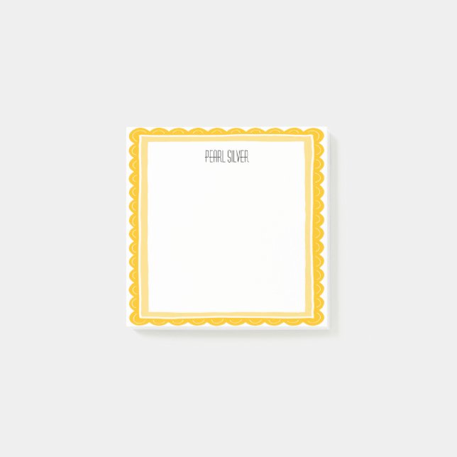 Yellow Scallop CUSTOM Chic Monogram Personalised Post-it Notes (Front)