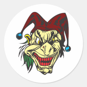 Yellow Scary Jester Classic Round Sticker