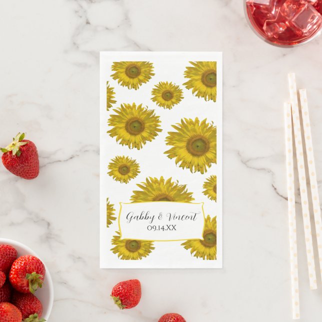Yellow Scattered Sunflowers Wedding Napkin (Insitu)