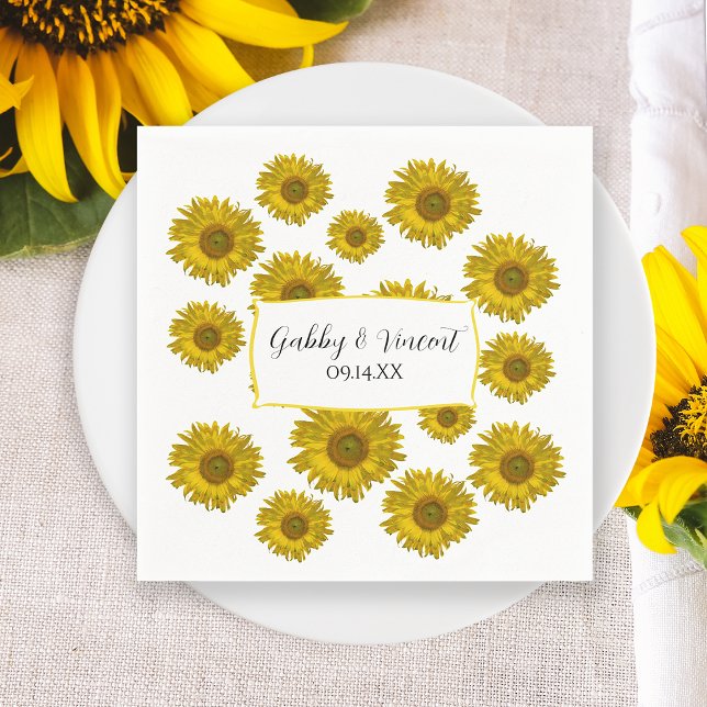 Yellow Scattered Sunflowers Wedding Napkins (Creator Uploaded)