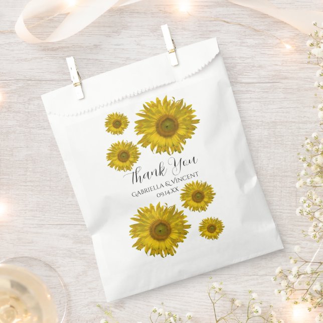 Yellow Scattered Sunflowers Wedding Thank You Favour Bag (Clipped)