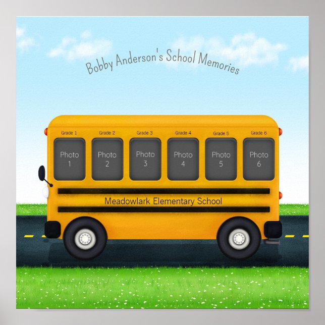 Yellow School Bus 6 School Photos Personalised Poster (Front)
