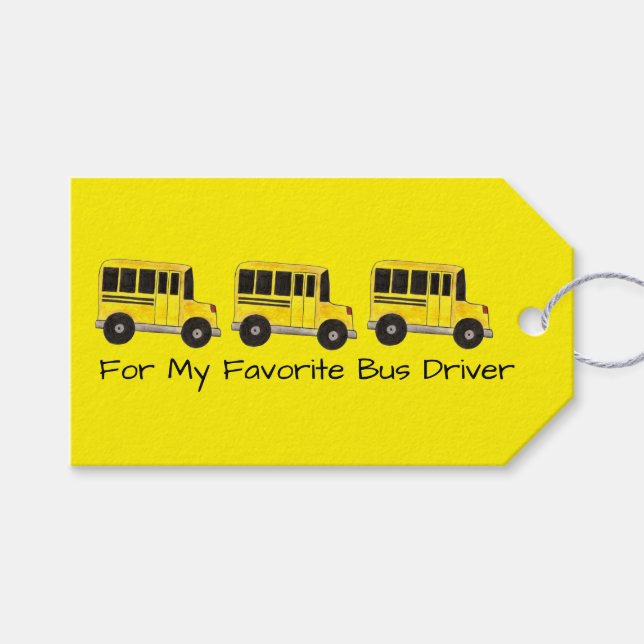 Yellow School Bus Buses Driver Teacher Gift Tag (Front (Horizontal))
