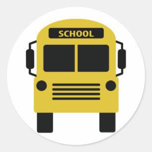 yellow school bus icon classic round sticker