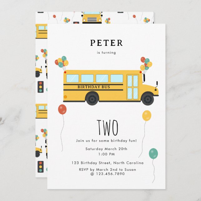 Yellow School Bus Kids Birthday Party Invitation (Front/Back)