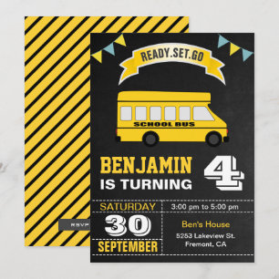 Yellow School Bus Kids Birthday Party Invitation