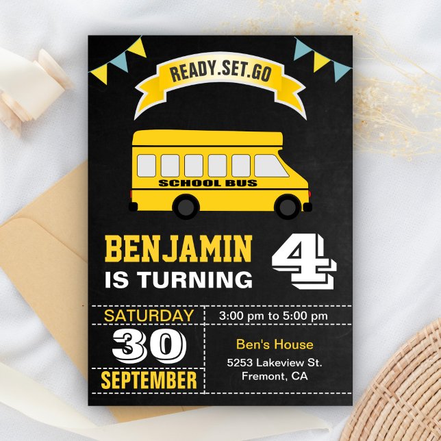 Yellow School Bus Kids Birthday Party Invitation (Creator Uploaded)
