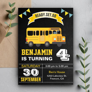 Yellow School Bus Kids Birthday Party Invitation