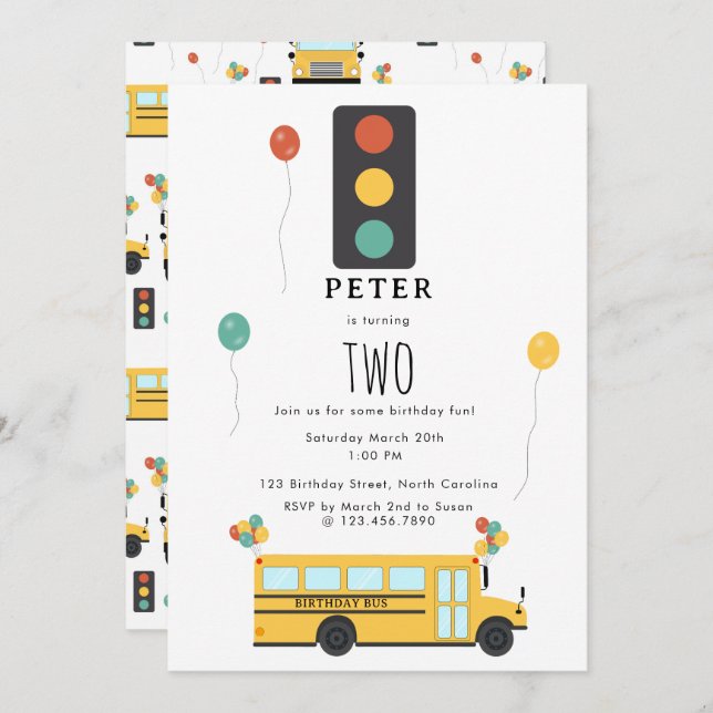 Yellow School Bus Kids Birthday Party Invitation (Front/Back)