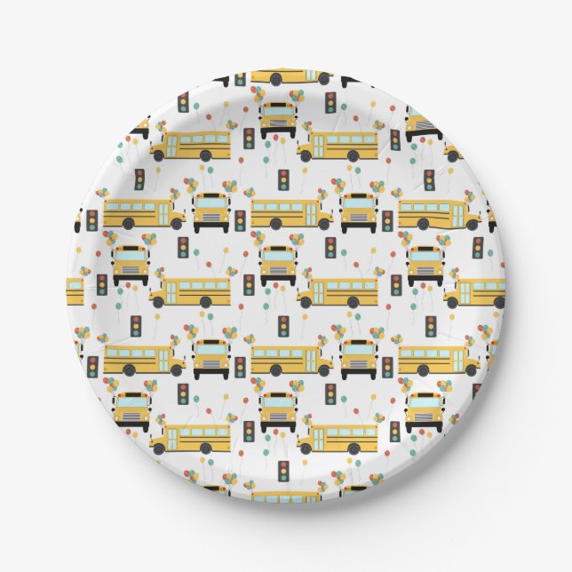 Yellow School Bus Kids Birthday Party Paper Plate (Front)