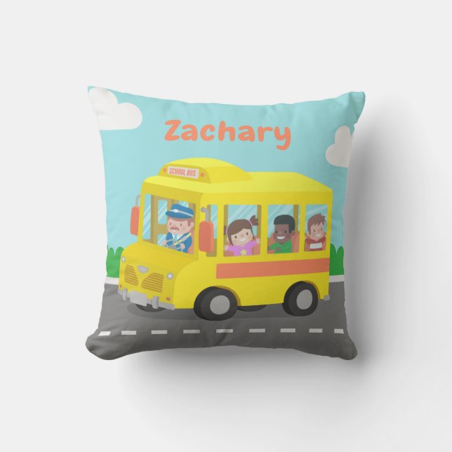 Yellow School Bus Kids Room Decor Throw Pillow (Front)