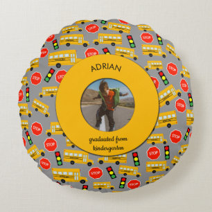 Yellow School Bus Kindergarten Graduation Round Cushion