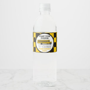 Yellow School Bus Stop Sign Boys Birthday Water Bottle Label