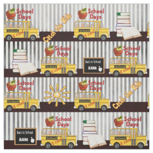 Yellow School Bus Striped Fabric