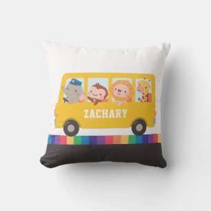 Yellow School Bus With Cute Animals Kids Cushion