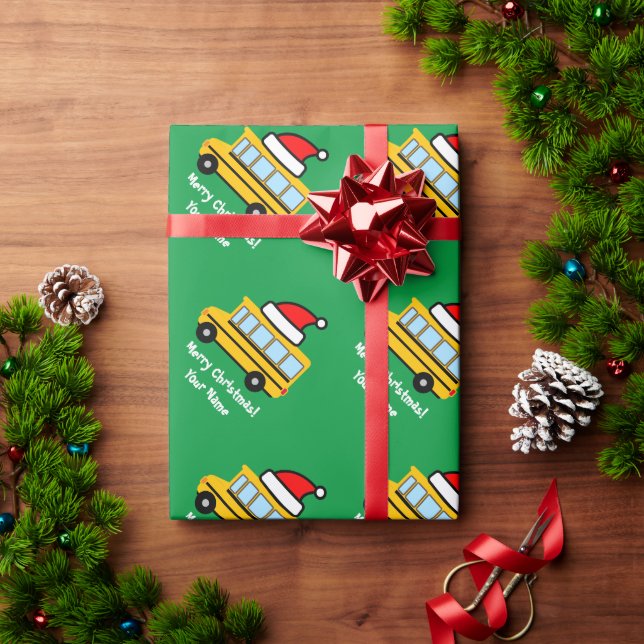 Yellow school bus with Santa hat Christmas Wrapping Paper (Holiday Gift)