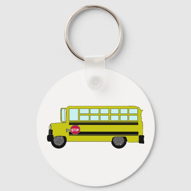 Yellow School Bus with Stop Sign Key Ring (Front)