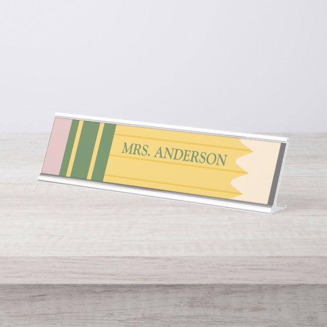 Yellow School Pencil Teachers Personalised Desk Name Plate (Front)